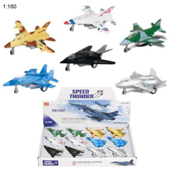 4" Diecast Models 1:180 Fighter Jet (6 Assot.) MLQ2493D-12