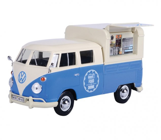 1:24 Volkswagen Type 2 (T1) Food Truck (White with Blue) MM79576FT - Click Image to Close