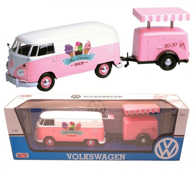 1:24 Volkswagen Type 2 (T1) - Delivery Van and Refrigeration Trailer (Pink with White) MM79672RT - Click Image to Close